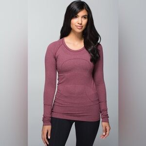 Lululemon NWT Women's Striped Swiftly Long Sleeve Top - Burgundy 6/S Rustberry